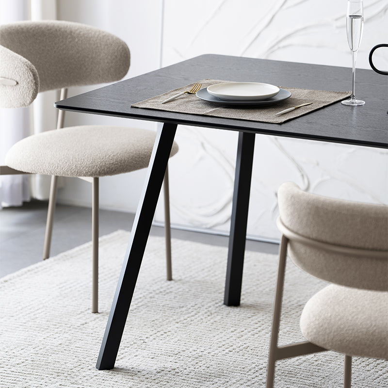 Dine in style with the OFCASA Sloane Rectangular Dining Table, featuring a black marble patterned melamine top and X crossed metal legs in a sleek 160 cm design.