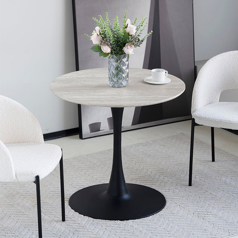 Bring boutique style to compact UK kitchens with the OFCASA Tiana 80 cm round dining table. Travertine effect top, sturdy black metal base, easy clean and simple to assemble.