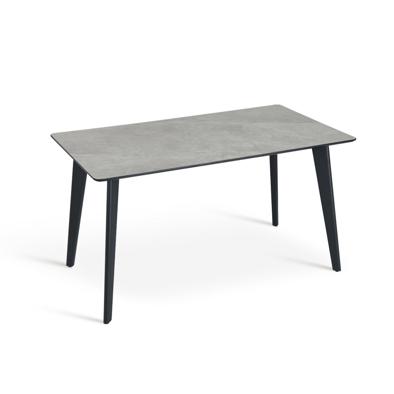 Discover the OFCASA Valdez Dining Table: 140 cm grey marble–effect top, sturdy black metal legs, and easy assembly. Perfect for modern UK dining spaces.
