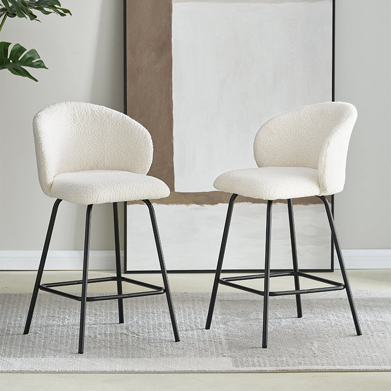 Upgrade your kitchen island with OFCASA Yasin Boucle Bar Stools. Plush boucle upholstery and sturdy metal frame for cosy, stylish UK seating.
