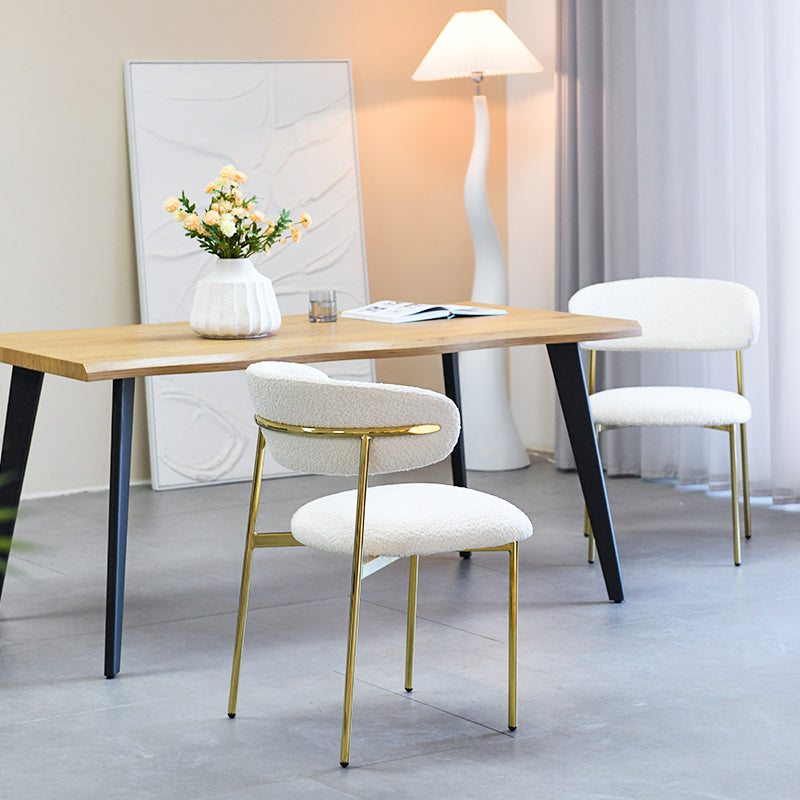 Elevate your UK dining space with OFCASA Zahra X chairs: boucle upholstered, divided wide back, and glam golden chrome legs. Set of 2 for instant style and comfort.