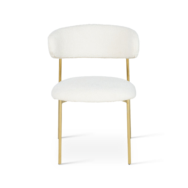 Elevate your UK dining space with OFCASA Zahra X chairs: boucle upholstered, divided wide back, and glam golden chrome legs. Set of 2 for instant style and comfort.