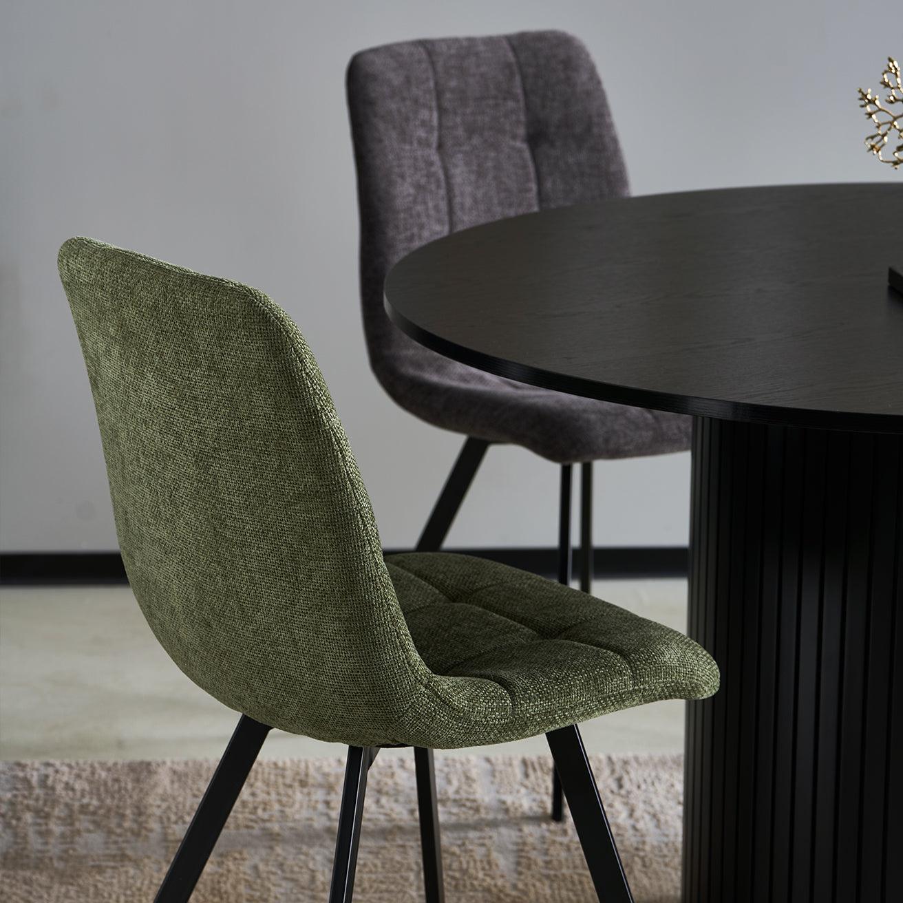High-quality textured fabric upholstery on Aoife dining chair with double-stitched seams for durability