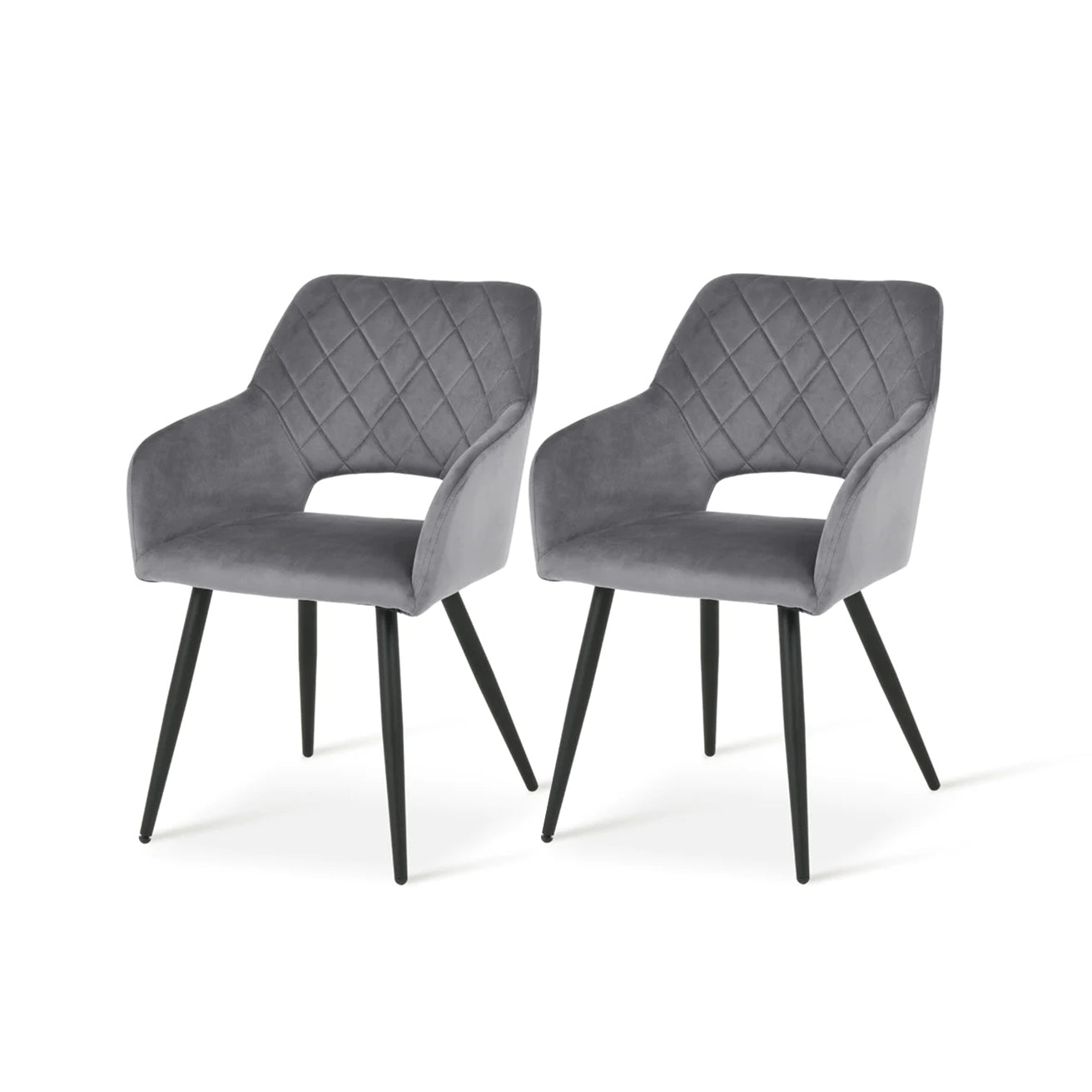 ofcasa, Stein dining chairs, grey dining chairs, grey velvet, velvet dining chairs, chairs for sale, comfy chair, cheap dining chairs, grey office chair, velvet chairs, grey chair, armchair, grey armchair, ofcasafurniture, ofcasachairs, ofcasa discount, ofcasa dining chairs, ofcasa uk. Space saving dining chair product shot | Cheap dining chairs set of 2 option