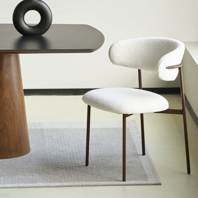 Beige textured bouclé fabric dining chair with light wood legs - neutral tone option