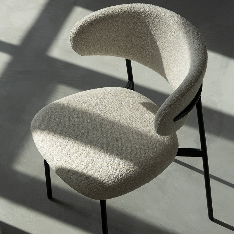 Beige textured bouclé fabric dining chair with light wood legs - neutral tone option