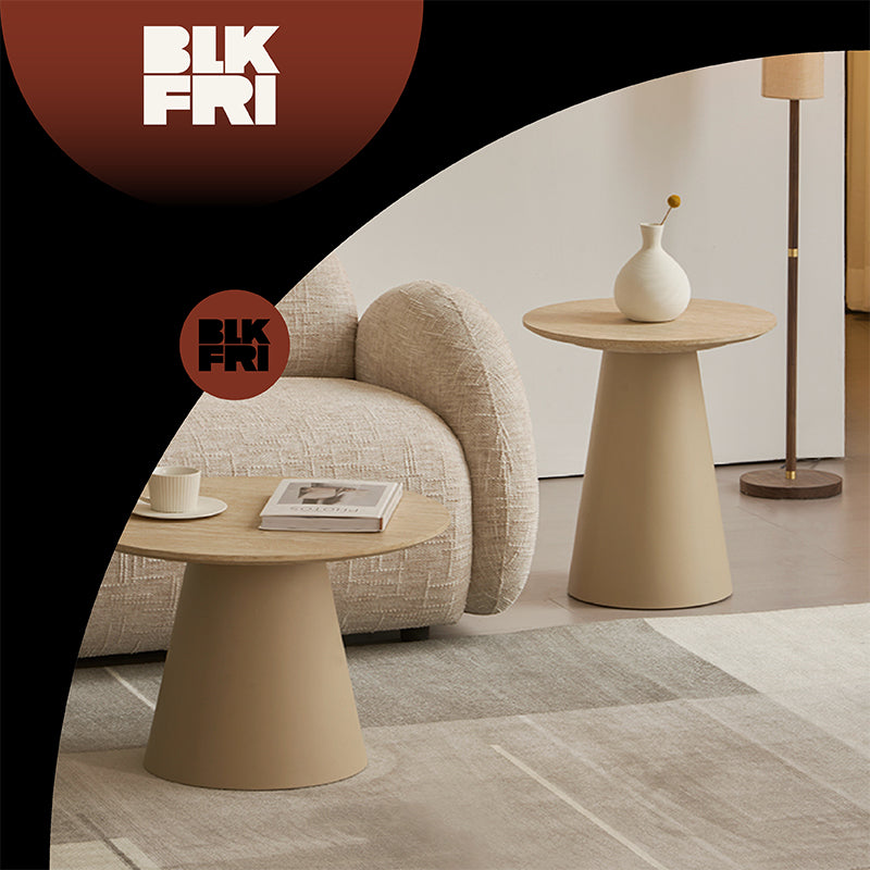 Tottie Sleek Side Table [Black Marble] [Beige Travertine] [45 cm]