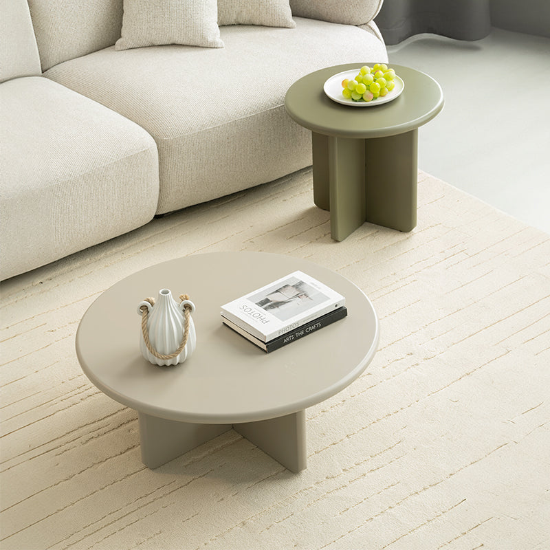 Aine Chelsea Round Matte Coffee Table Set [Green & Beige]