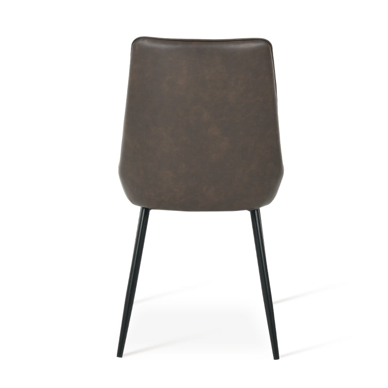 Close up of pu leather texture on cheap dining chairs UK
Backrest detail of budget pu dining chair | Value dining chairs
Angle view of space saving dining chair stacked | Cheap chairs for small spaces