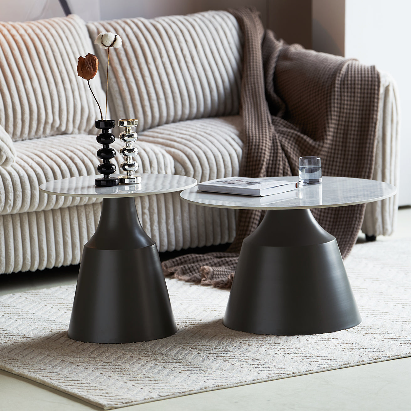 Valda Round Coffee Table Set [Dark Grey]