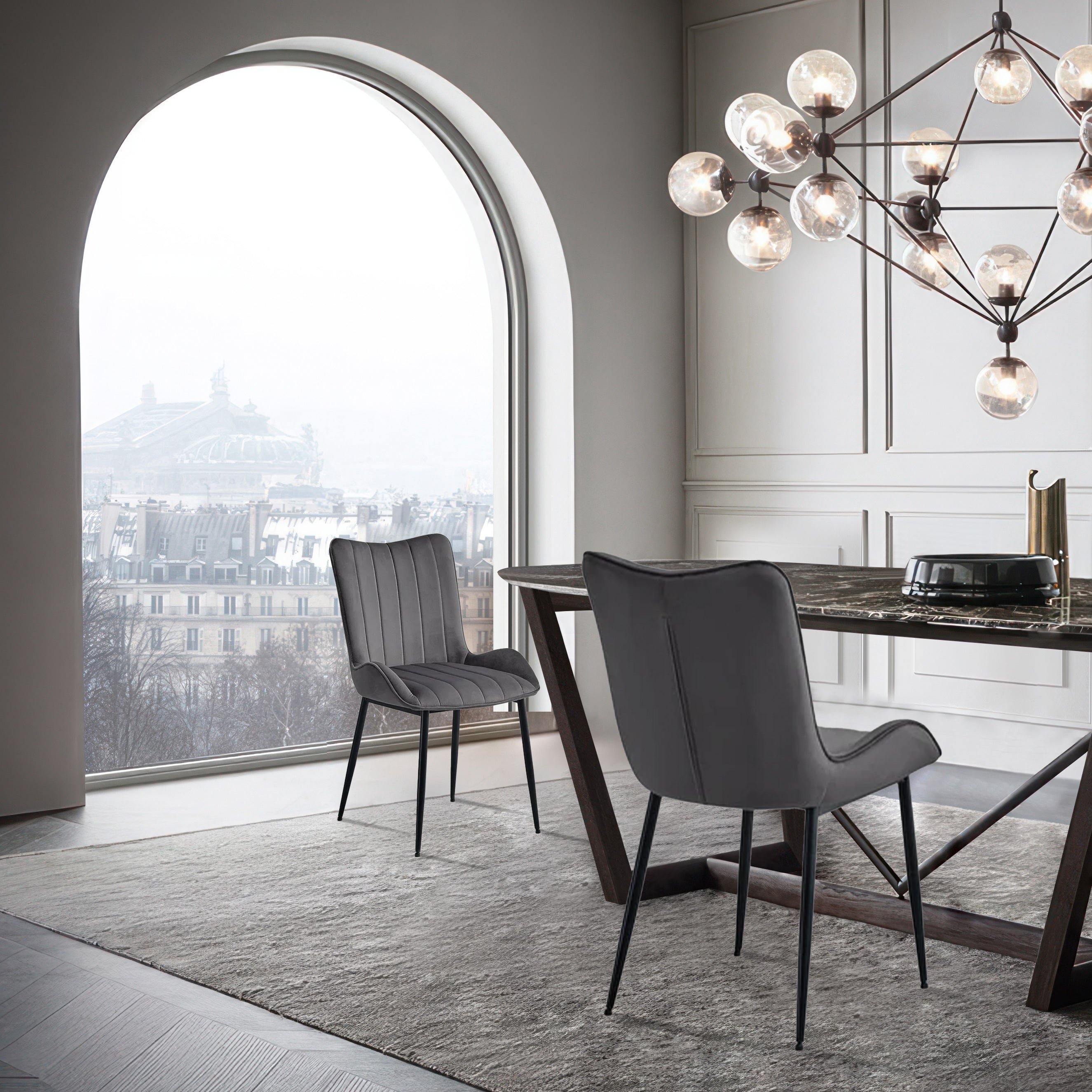ofcasa, Edith dining chairs, dark grey dining chairs, dark grey velvet, velvet dining chairs, chairs for sale, comfy chair, cheap dining chairs, dark grey office chair, velvet chairs, dark grey chair, ofcasafurniture, ofcasachairs, ofcasa discount, ofcasa dining chairs, ofcasa uk. Affordable dining chairs in real UK home dining room | Budget decor