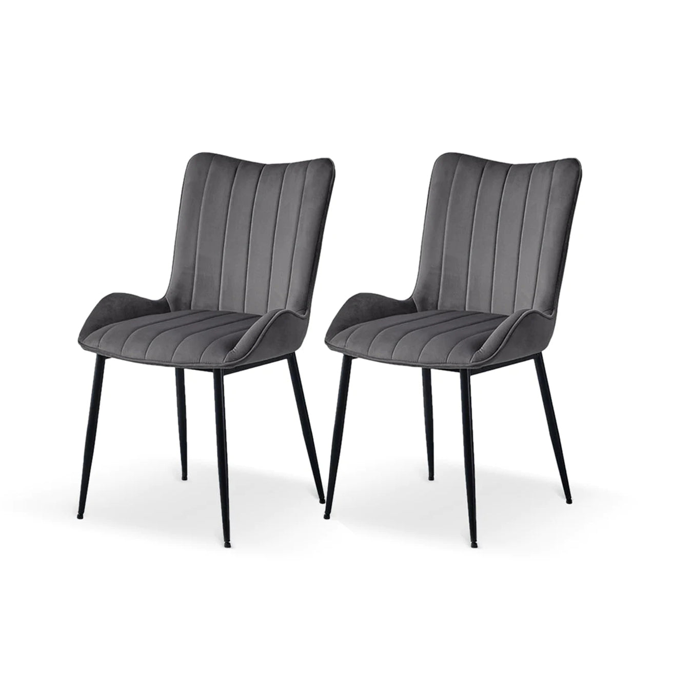 ofcasa, Edith dining chairs, dark grey dining chairs, dark grey velvet, velvet dining chairs, chairs for sale, comfy chair, cheap dining chairs, dark grey office chair, velvet chairs, dark grey chair, ofcasafurniture, ofcasachairs, ofcasa discount, ofcasa dining chairs, ofcasa uk Space saving dining chair product shot | Cheap dining chairs set of 2 option