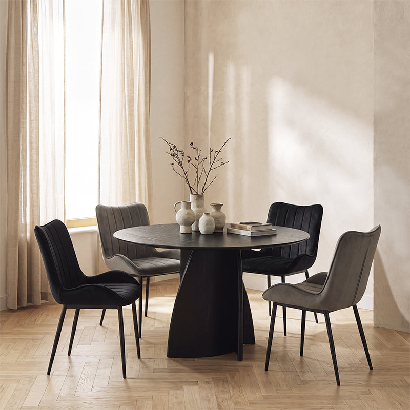 Gemma Round Dining Table & 4 Edith Dining Chairs [Dining Set]