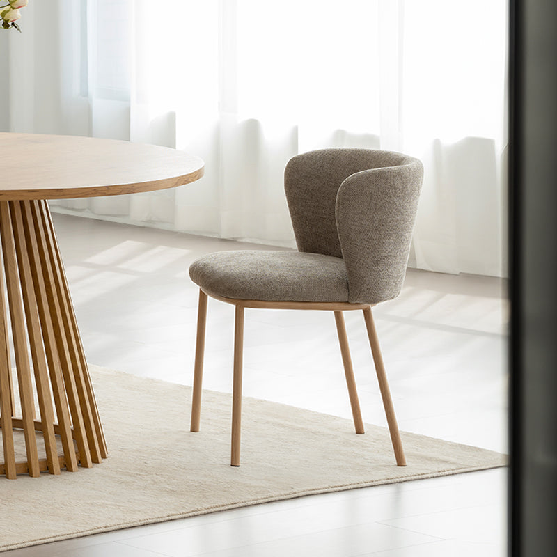 Set of 2 Karin dining chairs with curved wooden legs and boucle, mid-century modern design for kitchen or dining room – OFCASA premium furniture collection.