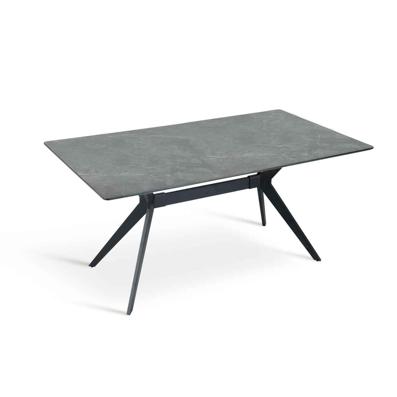 Discover the OFCASA Laila 160 cm Rectangular Dining Table with dark grey marble-effect top and sturdy metal legs. Perfect for table and 4 dining chairs in UK homes.
