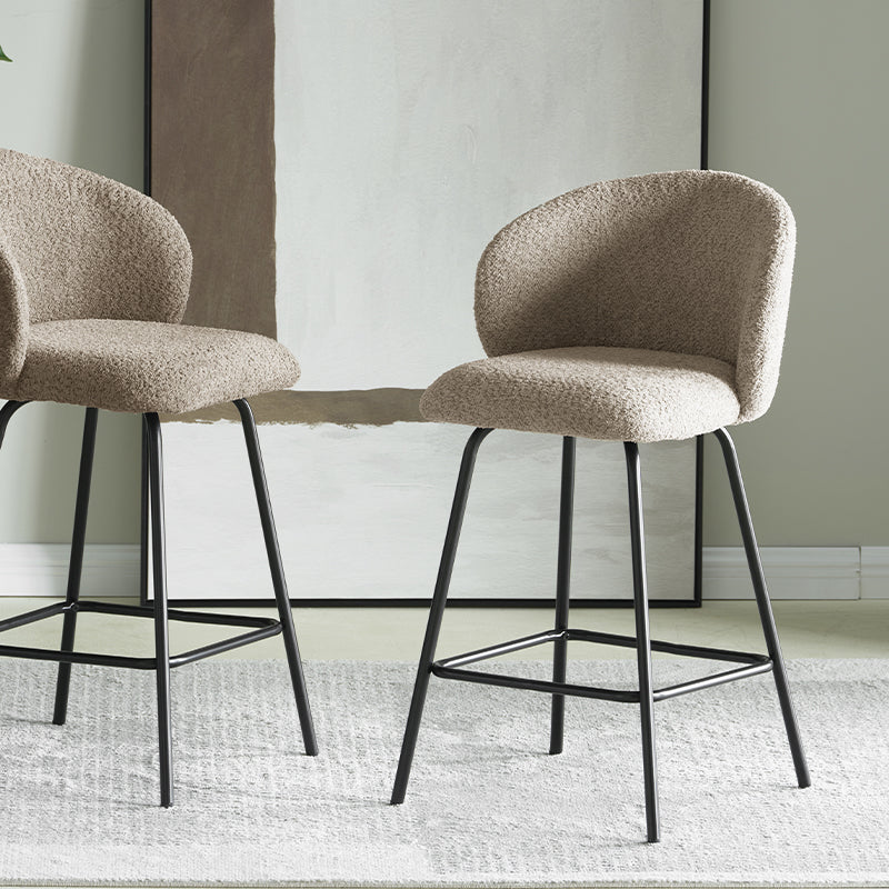 Upgrade your kitchen island with OFCASA Yasin Boucle Bar Stools. Plush boucle upholstery and sturdy metal frame for cosy, stylish UK seating.