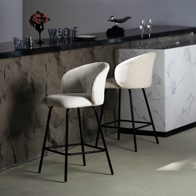 Upgrade your kitchen island with OFCASA Yasin Boucle Bar Stools. Plush boucle upholstery and sturdy metal frame for cosy, stylish UK seating.