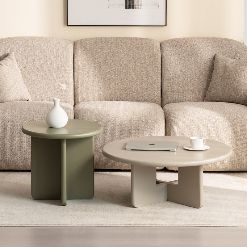 Aine Chelsea Round Matte Coffee Table Set [Green & Beige]