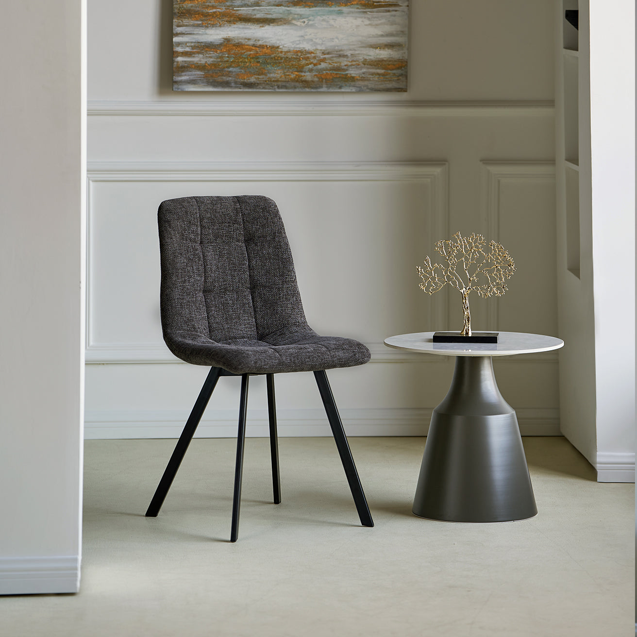 Fareeha Round Dining Table & 2 Aoife Sleek Dining Chairs [Dining Set]