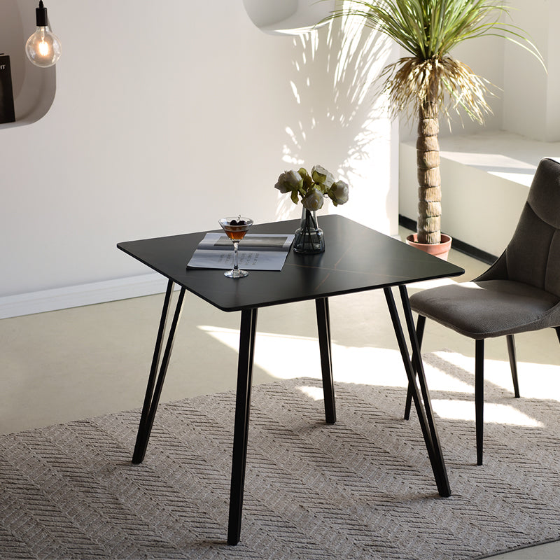 Fareeha Square Dining Table [Grey Marble] [Black] [80 cm]