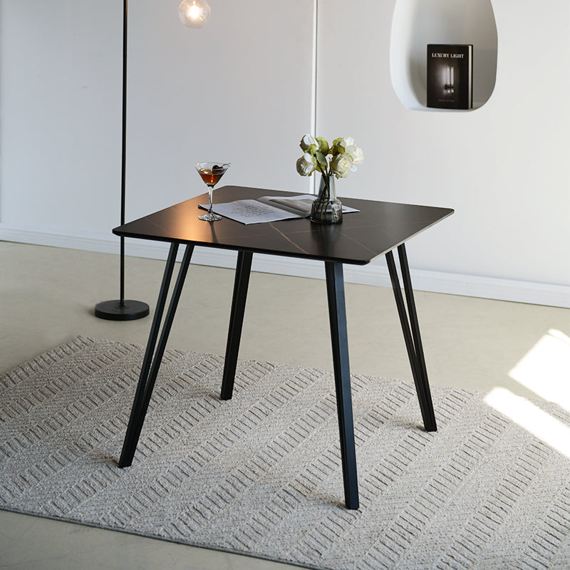 Fareeha Square Dining Table [Grey Marble] [Black] [80 cm]