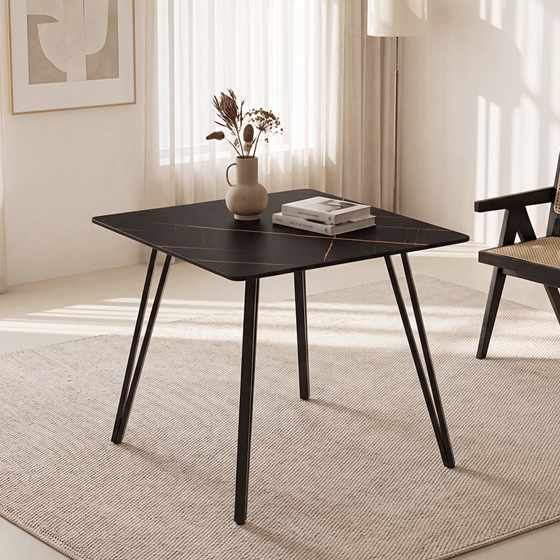 Fareeha Square Dining Table [Grey Marble] [Black] [80 cm]