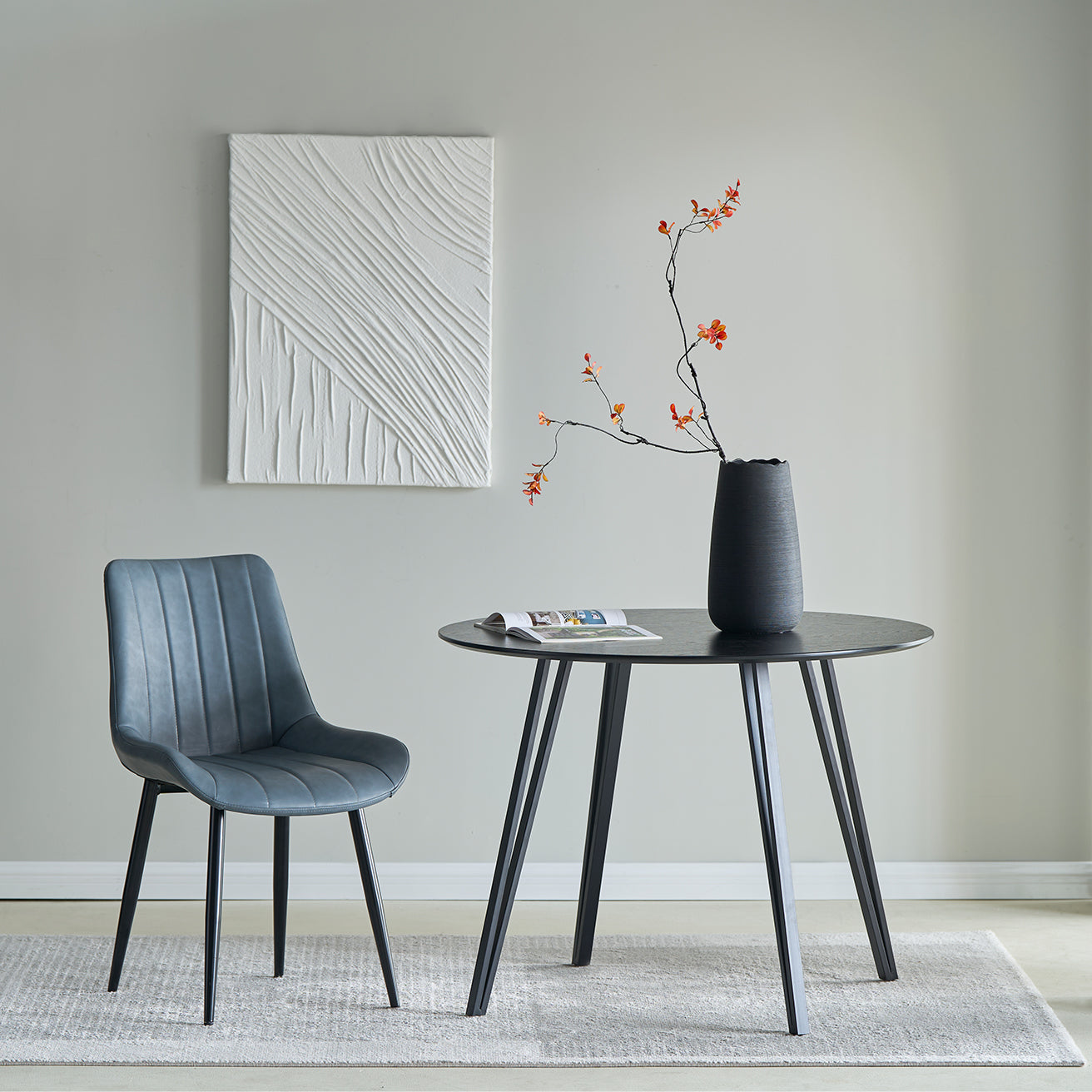 Fareeha Round Dining Table [Black Marble] [100 cm]