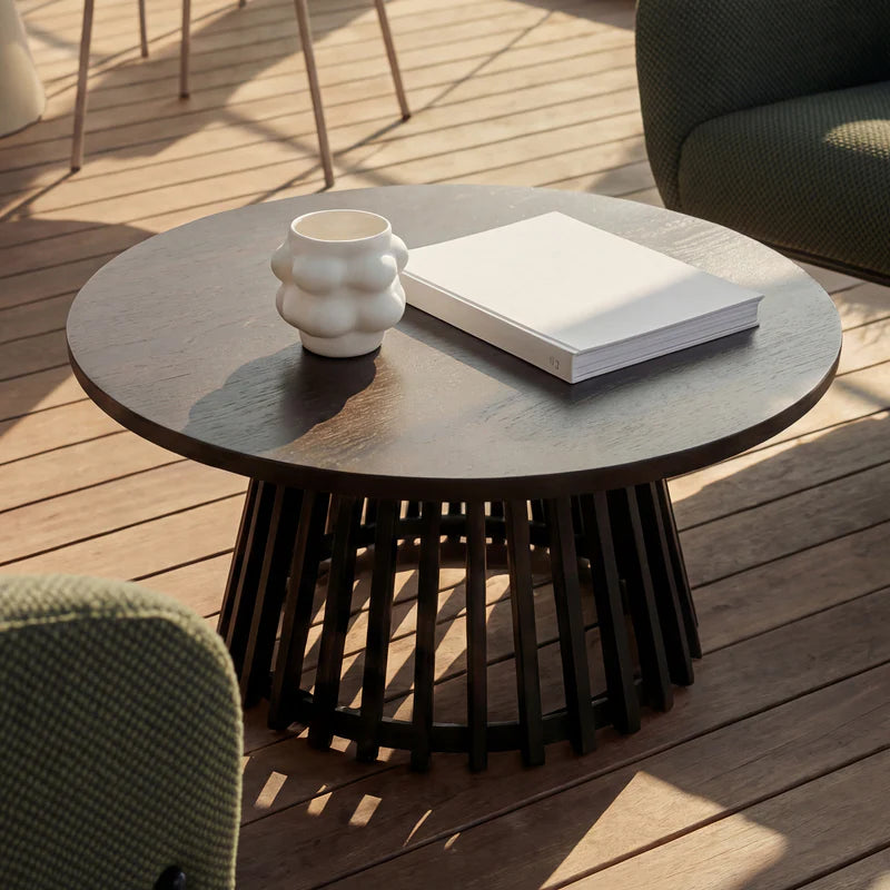 Veronica S Round Coffee Table [Wood & Black Color] [80 cm]
