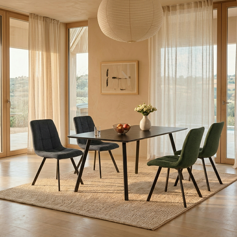 Sloane Rectangular Dining Table & 4 Aoife Sleek Dining Chairs [Dining Set]