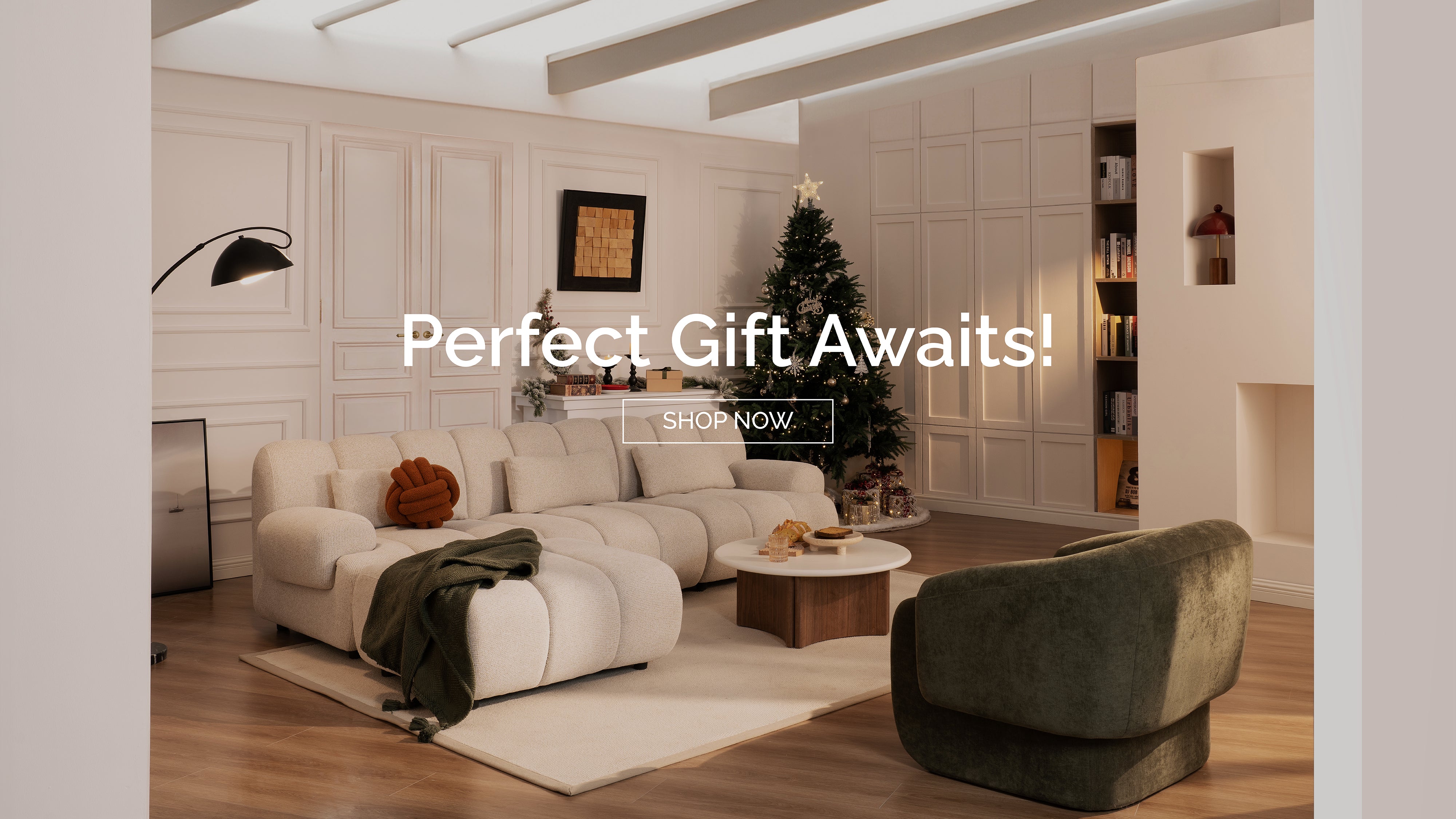 Christmas home decor inspiration featuring modern dining chairs and dining table with holiday candles and pine cones.